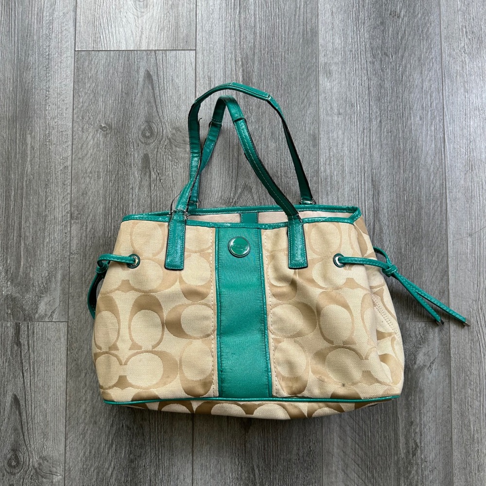 Y2K Coach Signature Canvas Hand Bag Green
